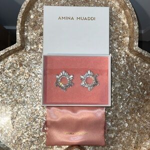 Amina Muaddi Mini Begum Earrings - Silver Toned Studs With White Crystals - NWT!